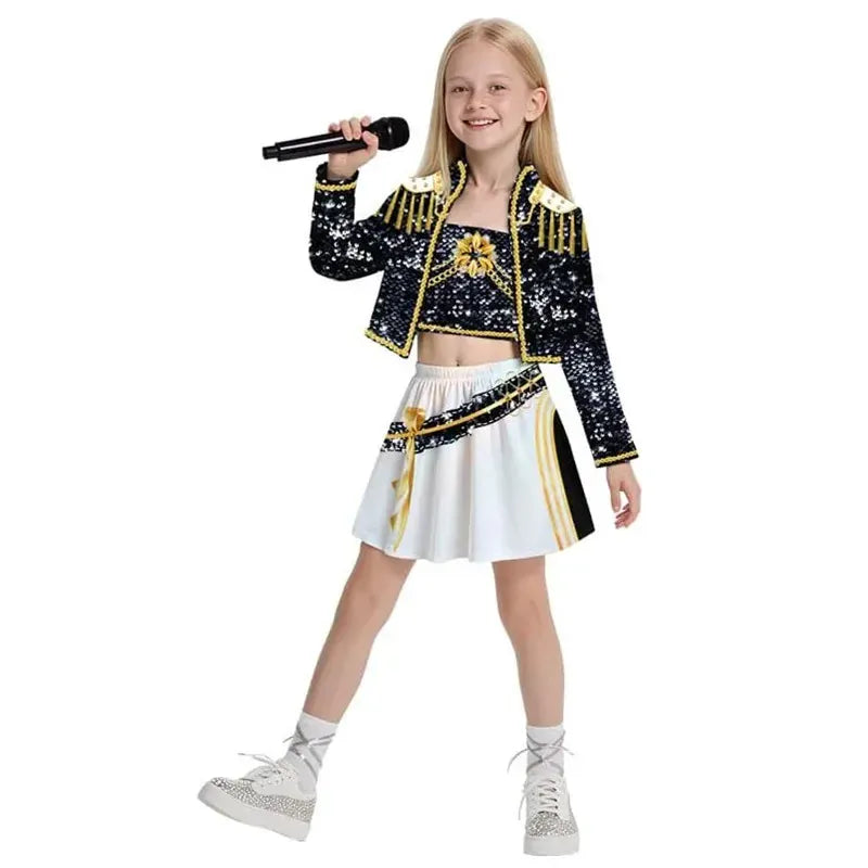 Kpop Demon Hunter Kids Costume Golden Huntrix Rumi Zoey Mira Cosplay Costume Set 3D Print Girls Stage Clothes Halloween Party