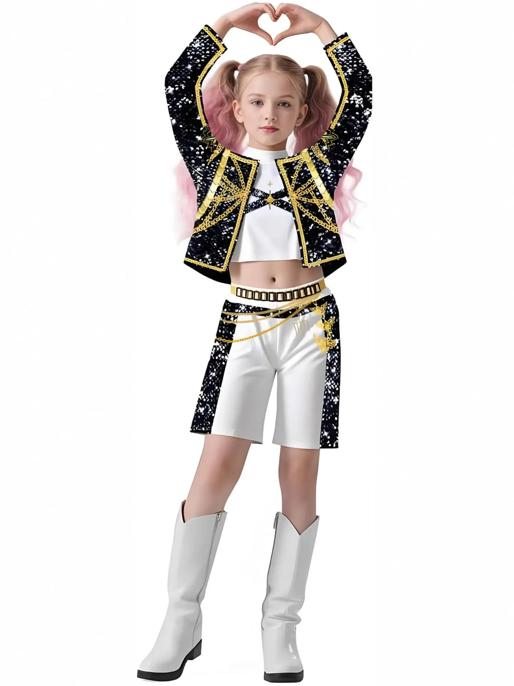 Kpop Demon Hunter Kids Costume Golden Huntrix Rumi Zoey Mira Cosplay Costume Set 3D Print Girls Stage Clothes Halloween Party