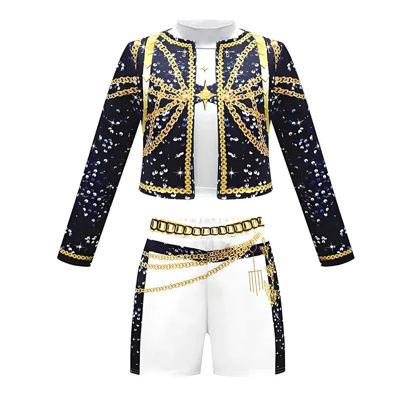 Kpop Demon Hunter Kids Costume Golden Huntrix Rumi Zoey Mira Cosplay Costume Set 3D Print Girls Stage Clothes Halloween Party