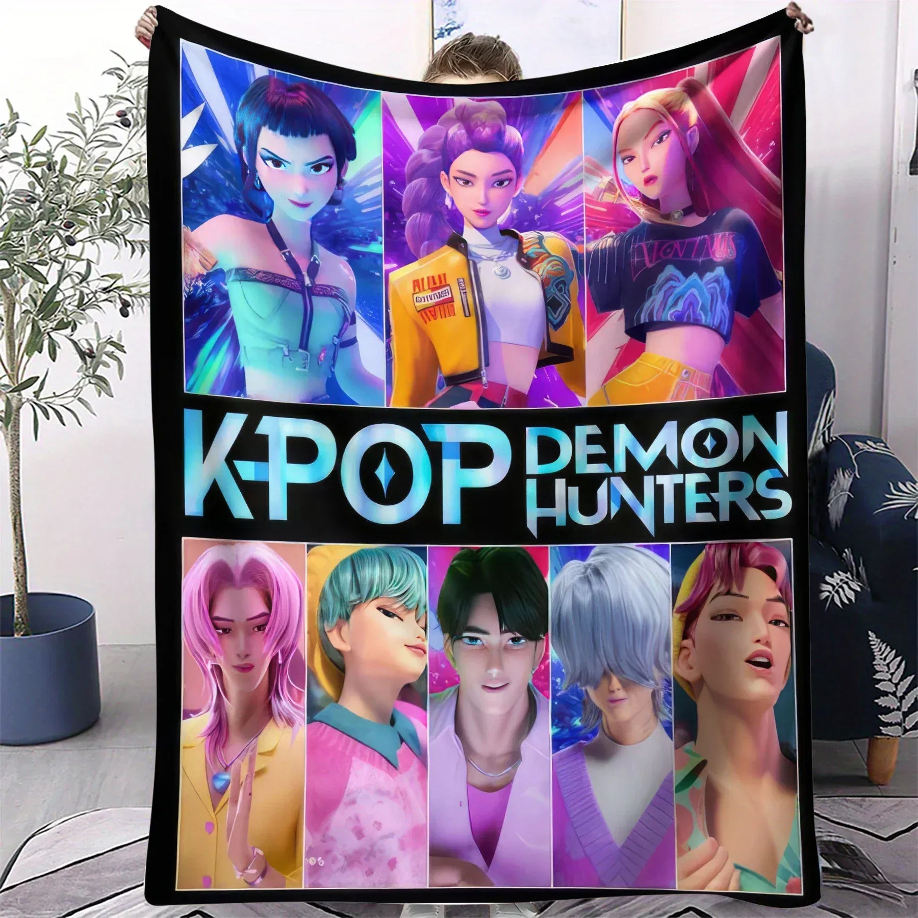 KPop Demon Hunters Blanket Rumi Mira Zoey Printed Flannel Throw for Home Leisure Camping Travel Fan Gifts