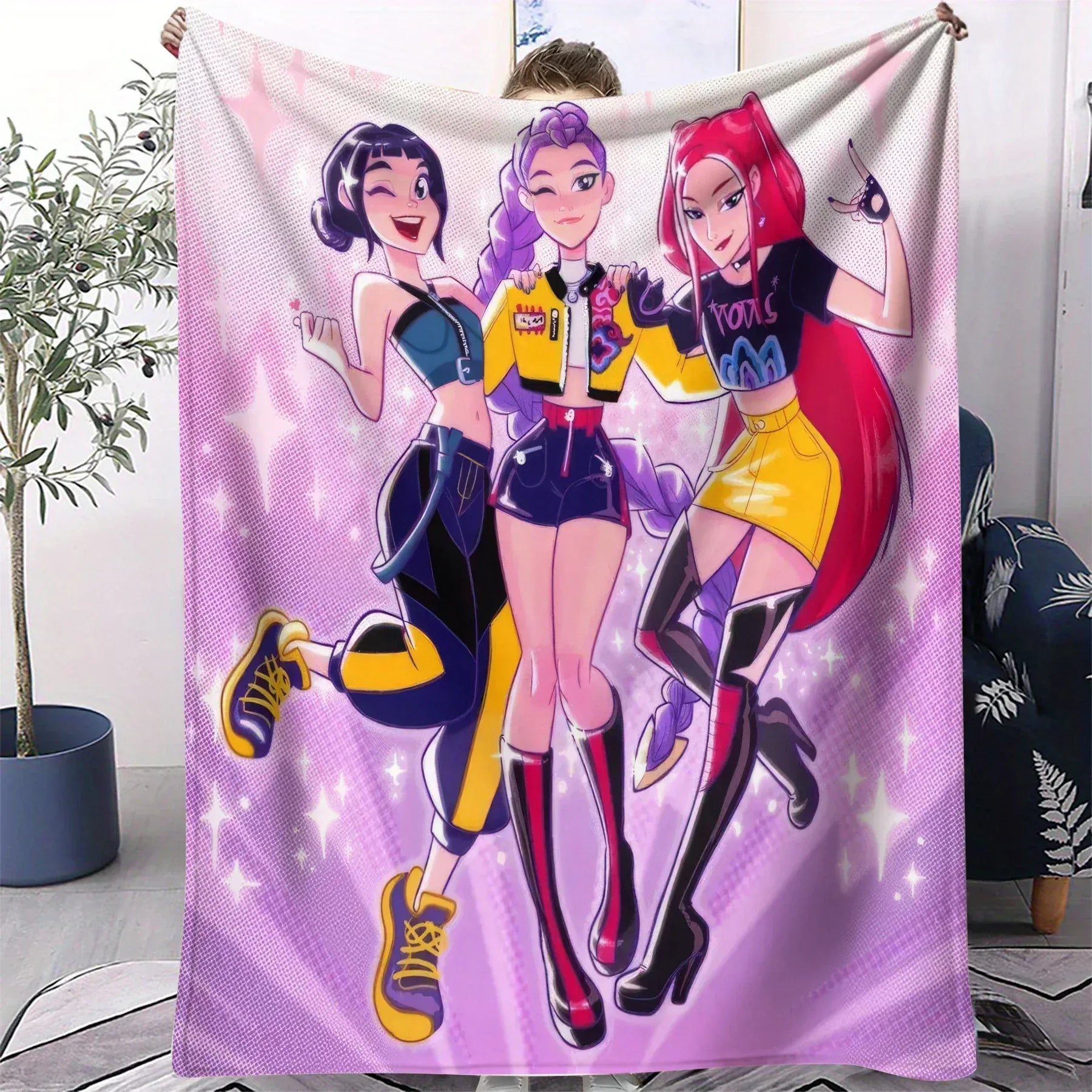 KPop Demon Hunters Blanket Rumi Mira Zoey Printed Flannel Throw for Home Leisure Camping Travel Fan Gifts