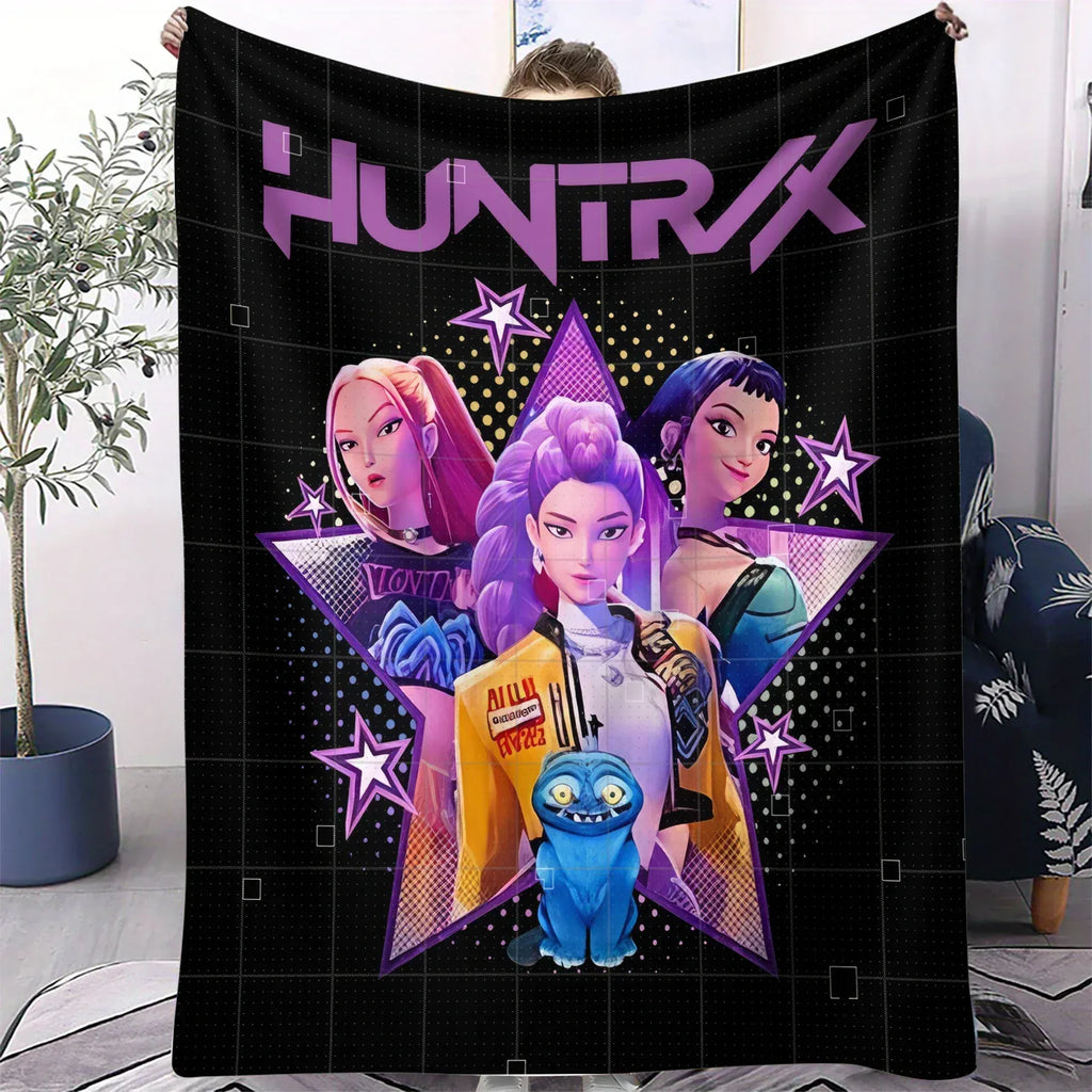 KPop Demon Hunters Blanket Rumi Mira Zoey Printed Flannel Throw for Home Leisure Camping Travel Fan Gifts