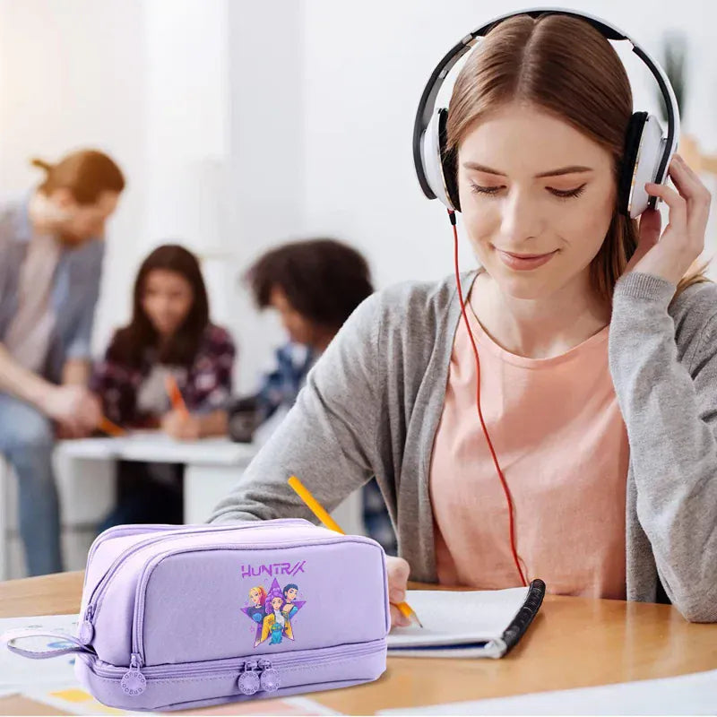 Kpop Demon Hunters High-capacity Pencil Bag Cartoon Music Girl Pencilcase Rumi Mira Zoey Student Pen Case Kid School Stationery