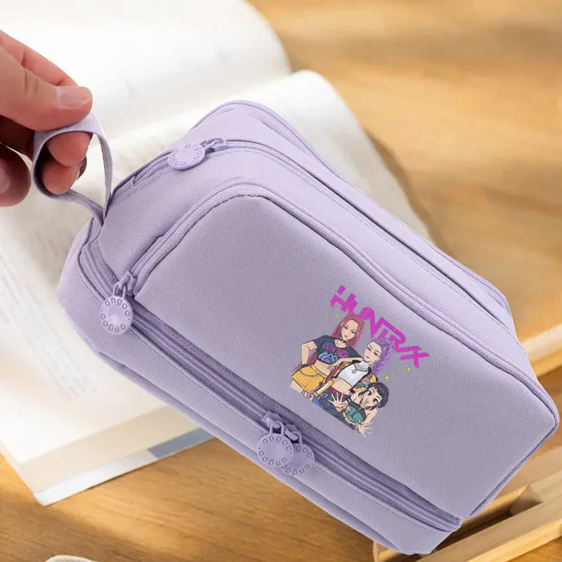 Kpop Demon Hunters High-capacity Pencil Bag Cartoon Music Girl Pencilcase Rumi Mira Zoey Student Pen Case Kid School Stationery