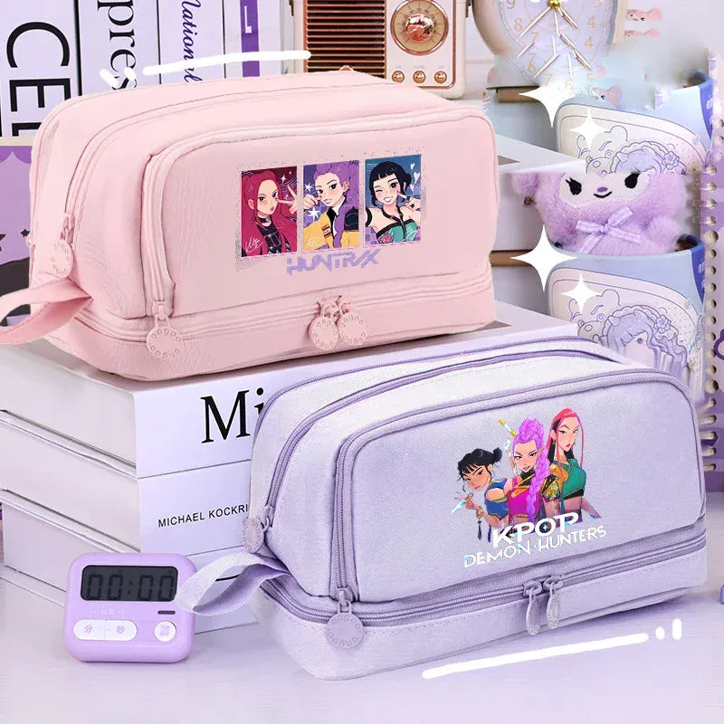 Kpop Demon Hunters High-capacity Pencil Bag Cartoon Music Girl Pencilcase Rumi Mira Zoey Student Pen Case Kid School Stationery