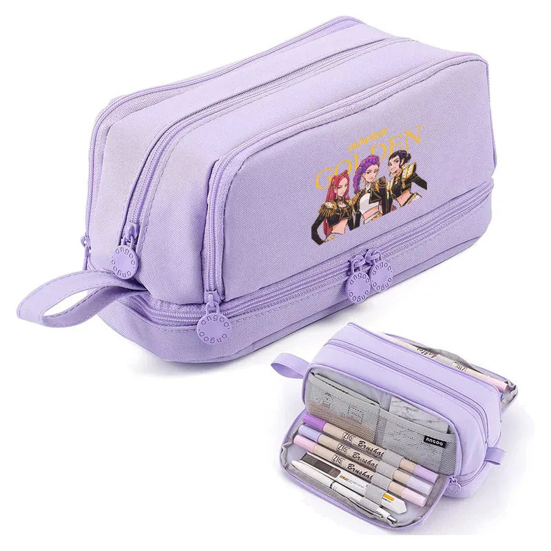 Kpop Demon Hunters High-capacity Pencil Bag Cartoon Music Girl Pencilcase Rumi Mira Zoey Student Pen Case Kid School Stationery