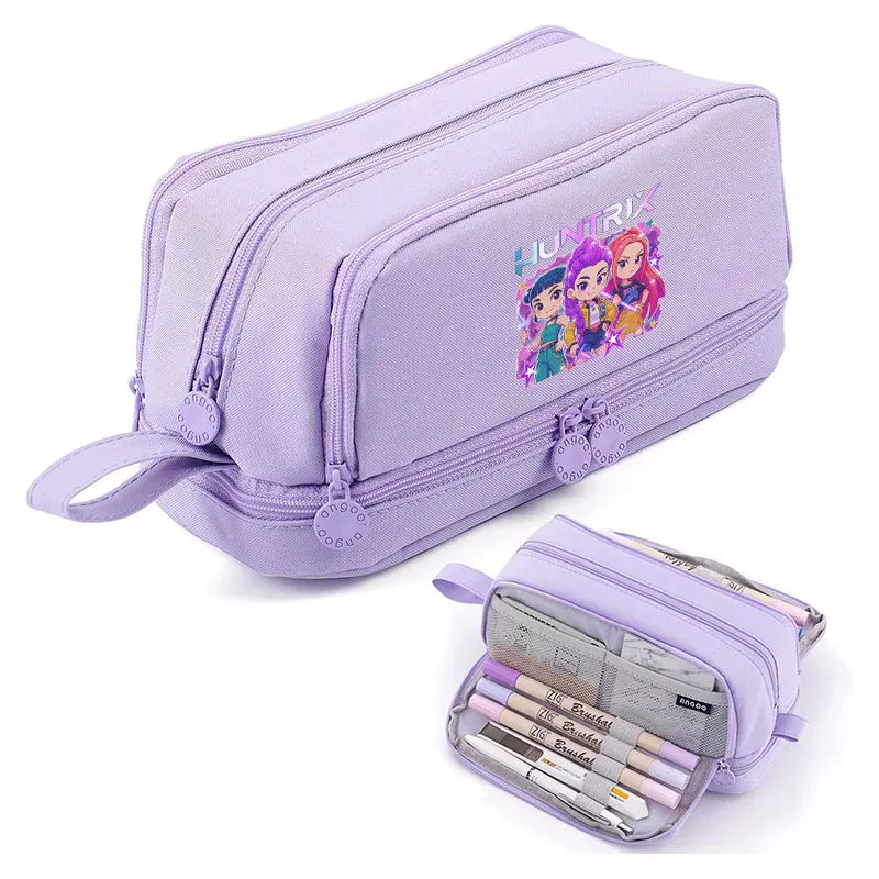 Kpop Demon Hunters High-capacity Pencil Bag Cartoon Music Girl Pencilcase Rumi Mira Zoey Student Pen Case Kid School Stationery