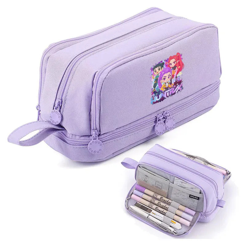 Kpop Demon Hunters High-capacity Pencil Bag Cartoon Music Girl Pencilcase Rumi Mira Zoey Student Pen Case Kid School Stationery