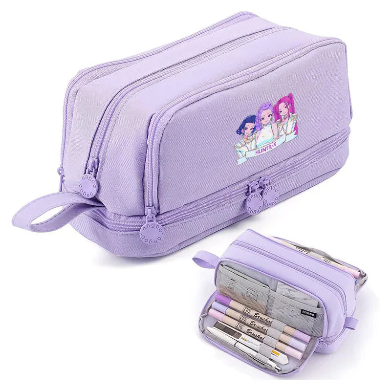 Kpop Demon Hunters High-capacity Pencil Bag Cartoon Music Girl Pencilcase Rumi Mira Zoey Student Pen Case Kid School Stationery