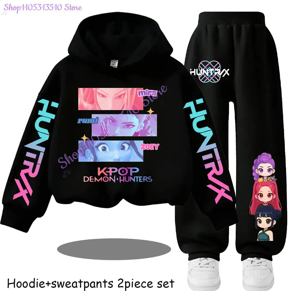 Kpop Demon Hunters Kids New Fashion Cartoon Print 2pcs Hoodie+Pants Sportsuits Casual Outfits Clothes for 2-13 Years Boys Girls