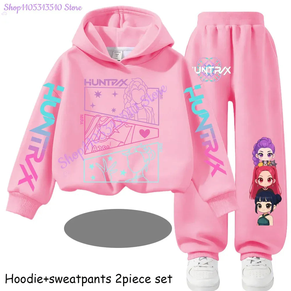 Kpop Demon Hunters Kids New Fashion Cartoon Print 2pcs Hoodie+Pants Sportsuits Casual Outfits Clothes for 2-13 Years Boys Girls