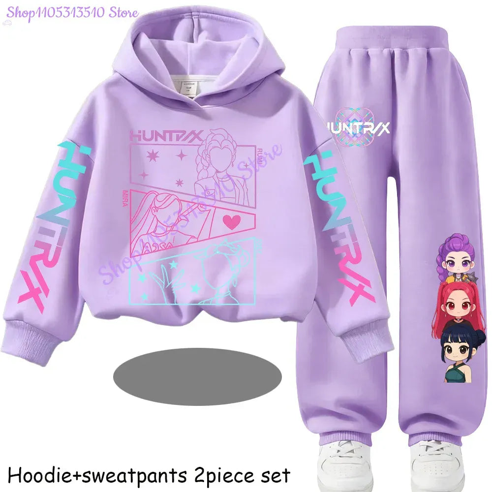Kpop Demon Hunters Kids New Fashion Cartoon Print 2pcs Hoodie+Pants Sportsuits Casual Outfits Clothes for 2-13 Years Boys Girls