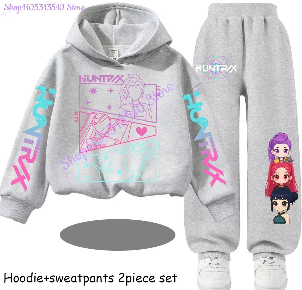 Kpop Demon Hunters Kids New Fashion Cartoon Print 2pcs Hoodie+Pants Sportsuits Casual Outfits Clothes for 2-13 Years Boys Girls