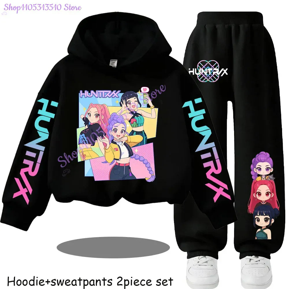 Kpop Demon Hunters Kids New Fashion Cartoon Print 2pcs Hoodie+Pants Sportsuits Casual Outfits Clothes for 2-13 Years Boys Girls