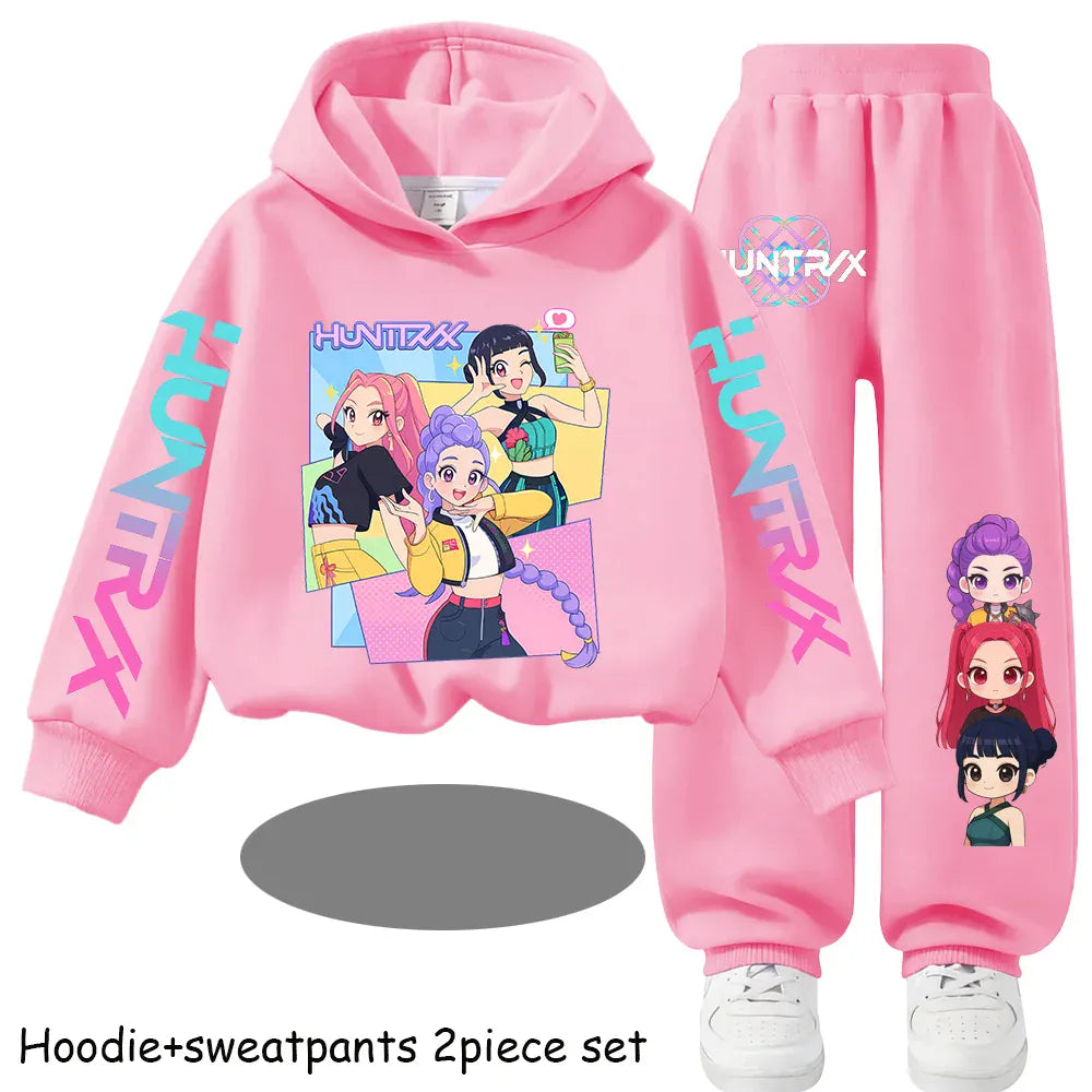 Kpop Demon Hunters Kids New Fashion Cartoon Print 2pcs Hoodie+Pants Sportsuits Casual Outfits Clothes for 2-13 Years Boys Girls