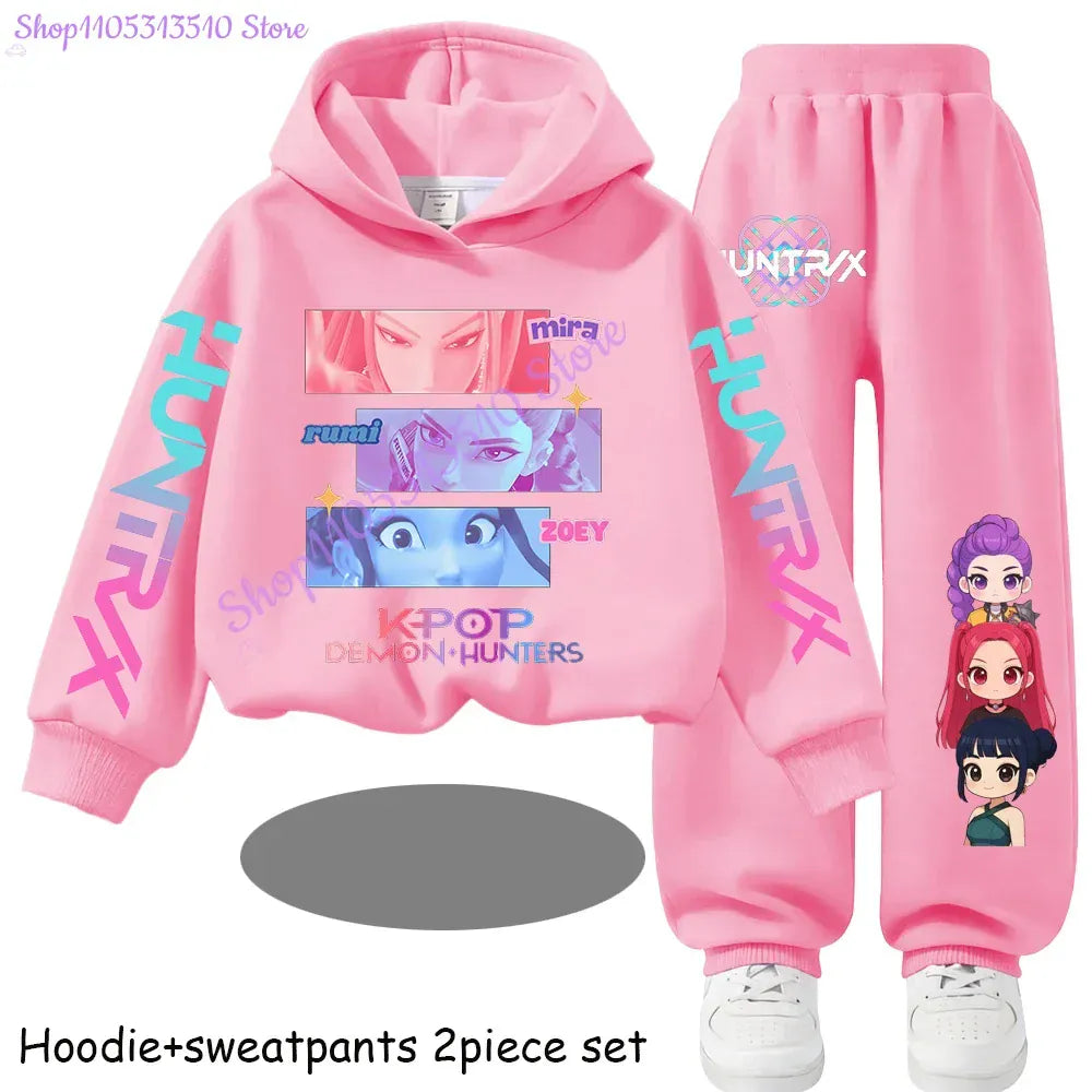 Kpop Demon Hunters Kids New Fashion Cartoon Print 2pcs Hoodie+Pants Sportsuits Casual Outfits Clothes for 2-13 Years Boys Girls