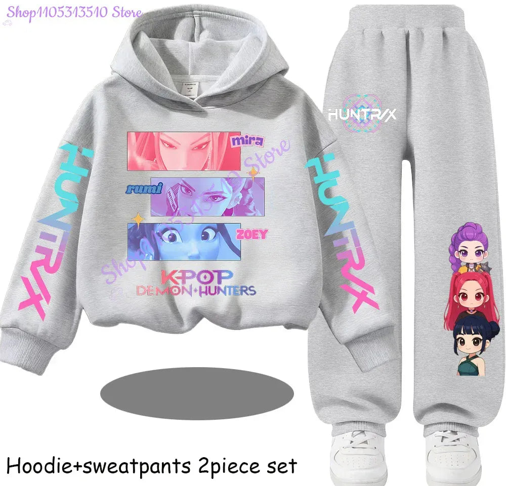 Kpop Demon Hunters Kids New Fashion Cartoon Print 2pcs Hoodie+Pants Sportsuits Casual Outfits Clothes for 2-13 Years Boys Girls