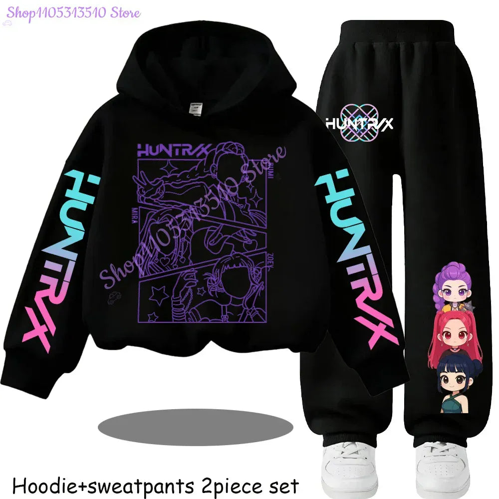 Kpop Demon Hunters Kids New Fashion Cartoon Print 2pcs Hoodie+Pants Sportsuits Casual Outfits Clothes for 2-13 Years Boys Girls