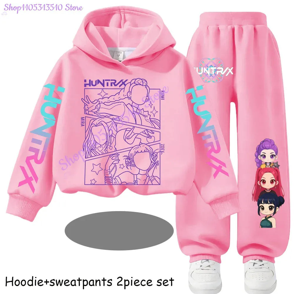 Kpop Demon Hunters Kids New Fashion Cartoon Print 2pcs Hoodie+Pants Sportsuits Casual Outfits Clothes for 2-13 Years Boys Girls