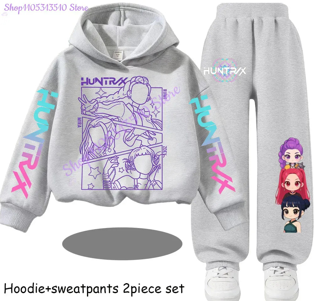 Kpop Demon Hunters Kids New Fashion Cartoon Print 2pcs Hoodie+Pants Sportsuits Casual Outfits Clothes for 2-13 Years Boys Girls