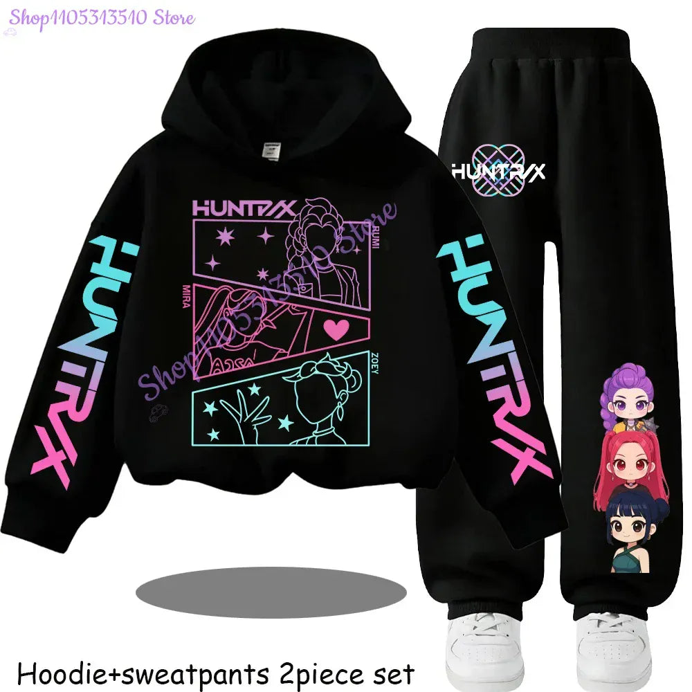 Kpop Demon Hunters Kids New Fashion Cartoon Print 2pcs Hoodie+Pants Sportsuits Casual Outfits Clothes for 2-13 Years Boys Girls