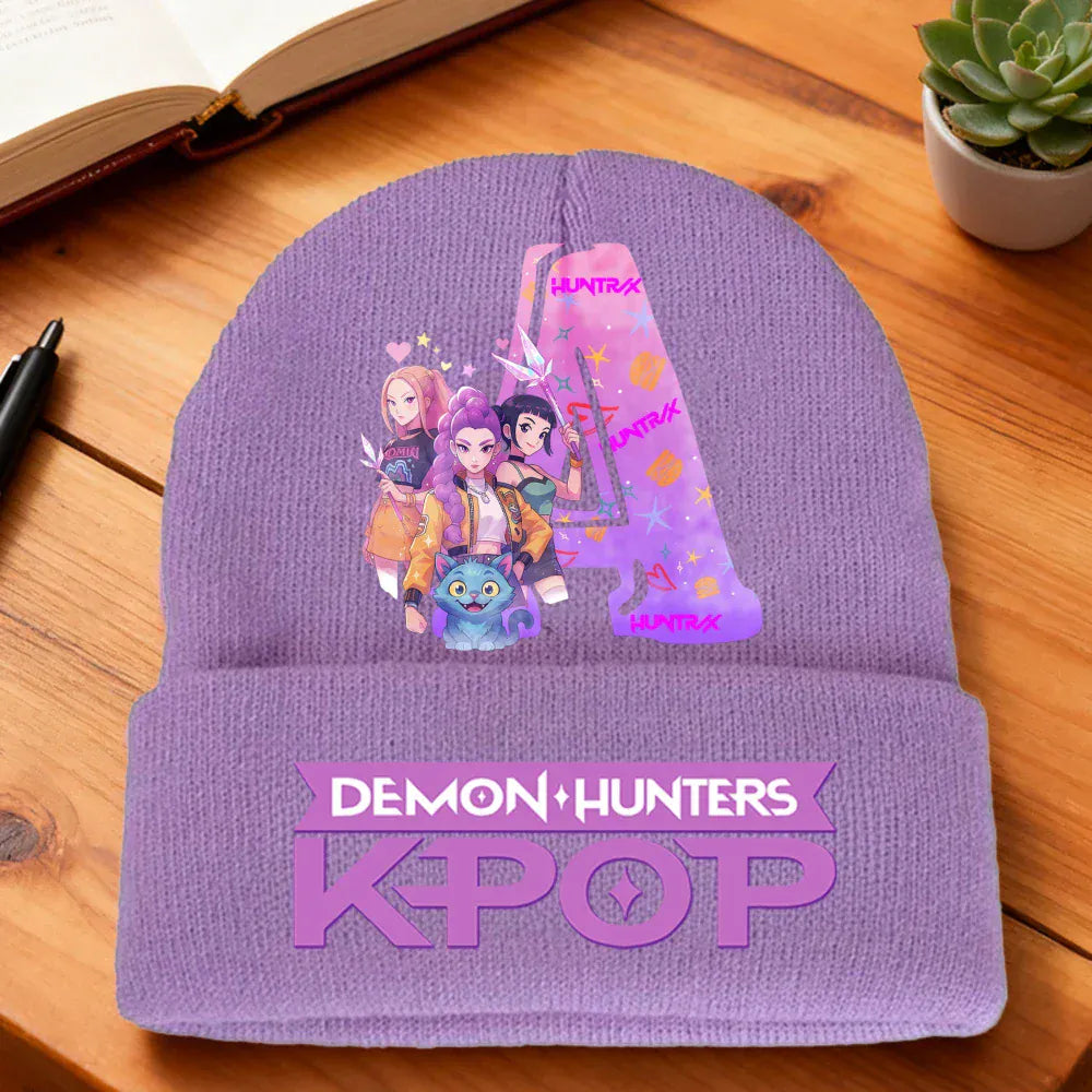 Kpop Demon Hunters Letter Knit Hat for Girls Fashion Pink Knitted Hat Autumn Winter Warm Knit Hat Cartoon Children Gifts