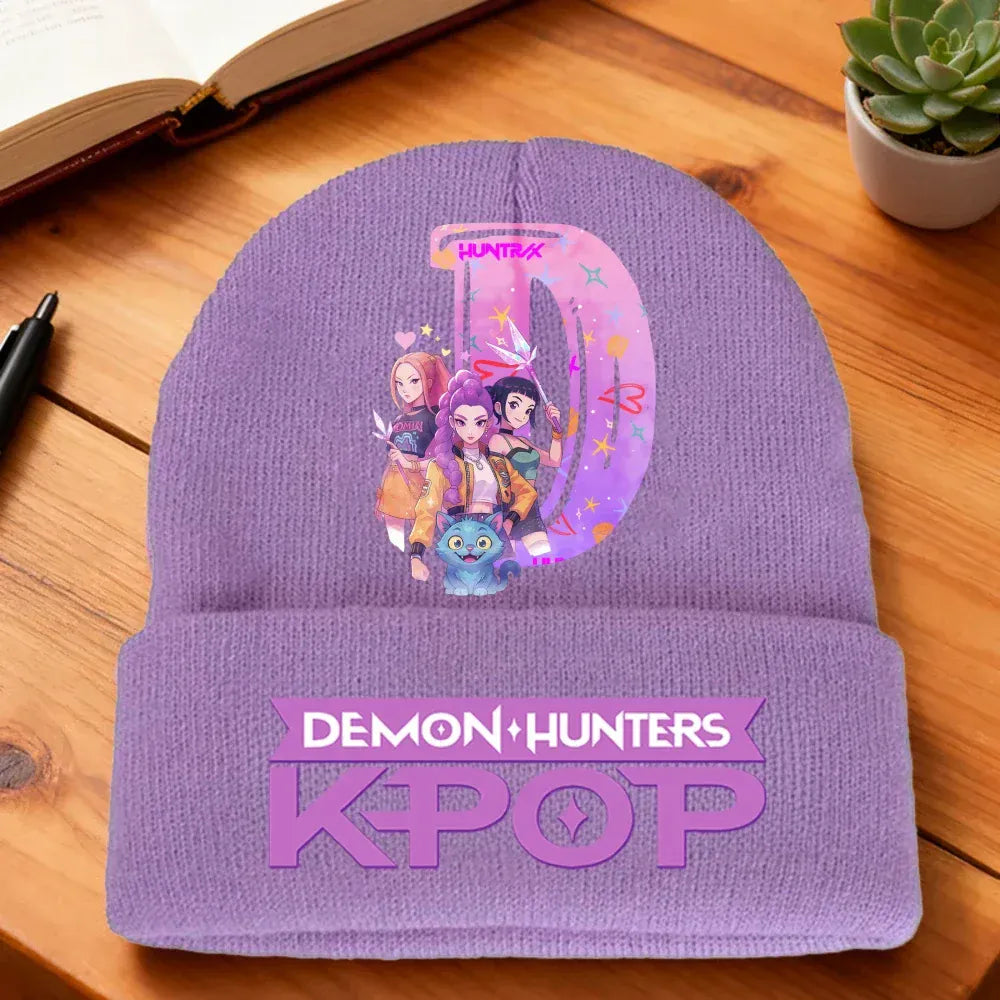 Kpop Demon Hunters Letter Knit Hat for Girls Fashion Pink Knitted Hat Autumn Winter Warm Knit Hat Cartoon Children Gifts