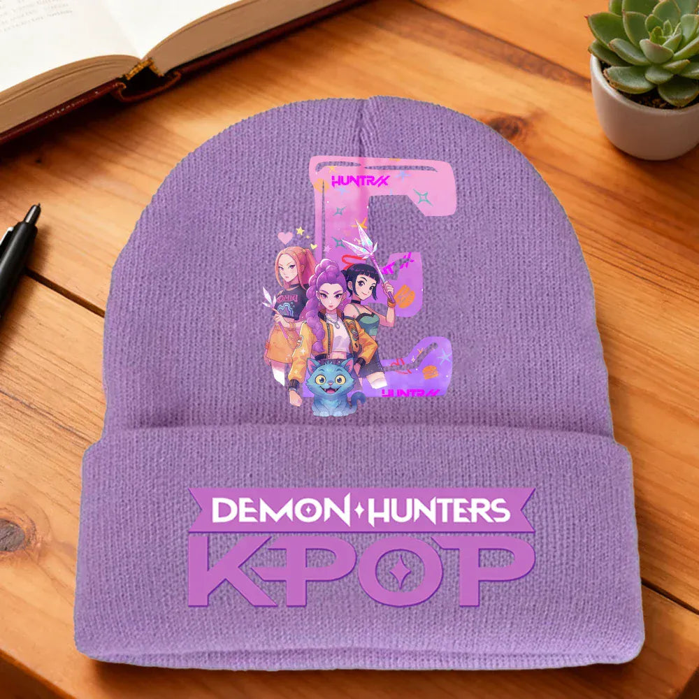 Kpop Demon Hunters Letter Knit Hat for Girls Fashion Pink Knitted Hat Autumn Winter Warm Knit Hat Cartoon Children Gifts
