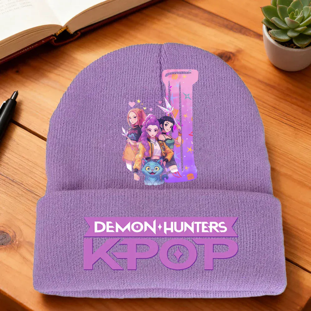 Kpop Demon Hunters Letter Knit Hat for Girls Fashion Pink Knitted Hat Autumn Winter Warm Knit Hat Cartoon Children Gifts
