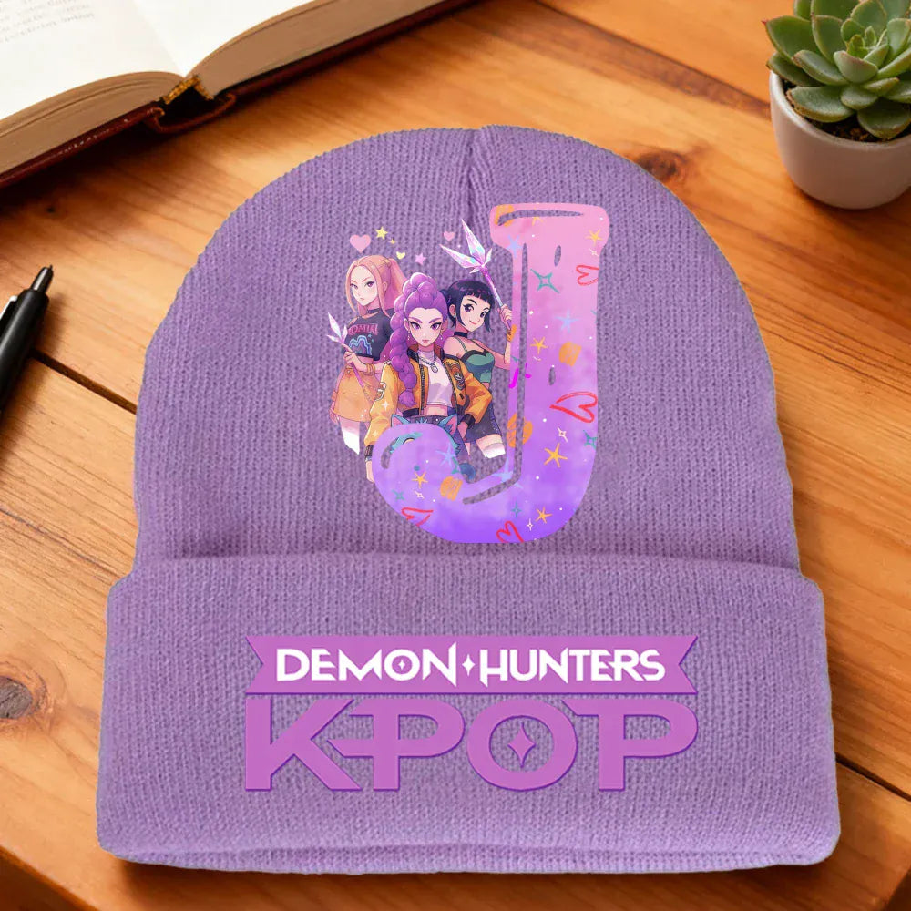 Kpop Demon Hunters Letter Knit Hat for Girls Fashion Pink Knitted Hat Autumn Winter Warm Knit Hat Cartoon Children Gifts