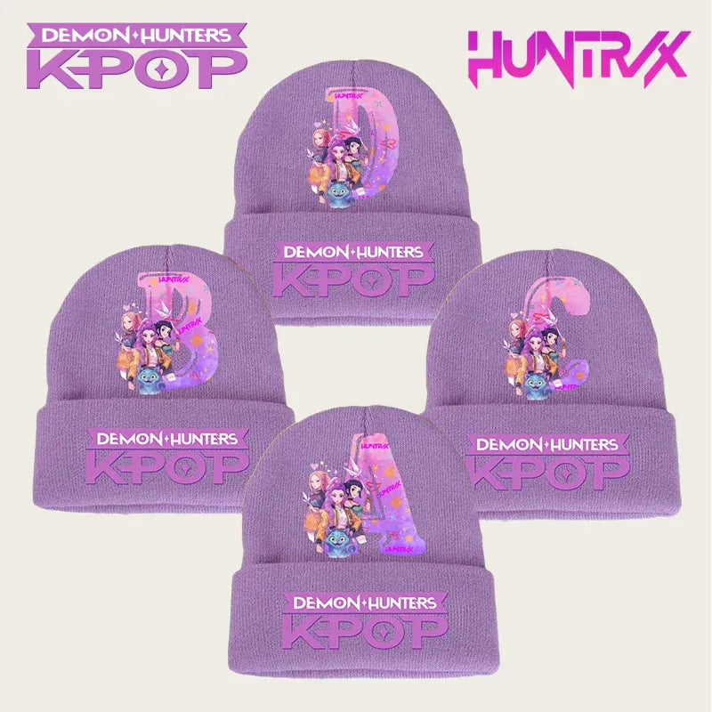 Kpop Demon Hunters Letter Knit Hat for Girls Fashion Pink Knitted Hat Autumn Winter Warm Knit Hat Cartoon Children Gifts