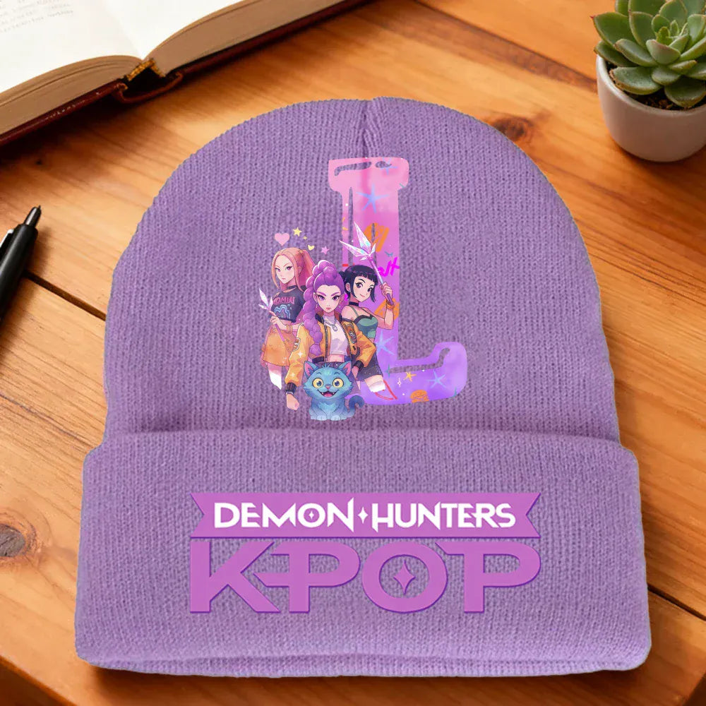 Kpop Demon Hunters Letter Knit Hat for Girls Fashion Pink Knitted Hat Autumn Winter Warm Knit Hat Cartoon Children Gifts