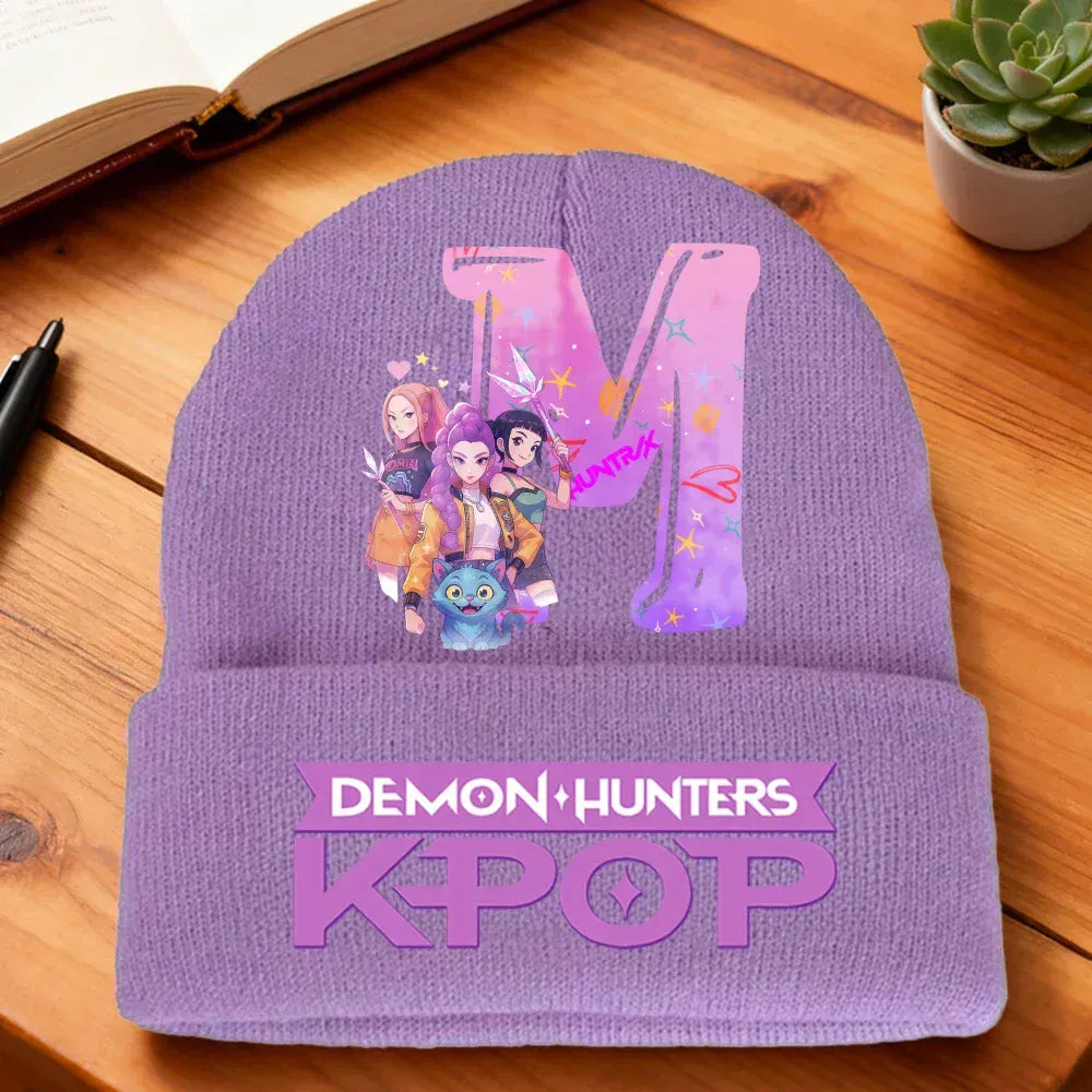 Kpop Demon Hunters Letter Knit Hat for Girls Fashion Pink Knitted Hat Autumn Winter Warm Knit Hat Cartoon Children Gifts