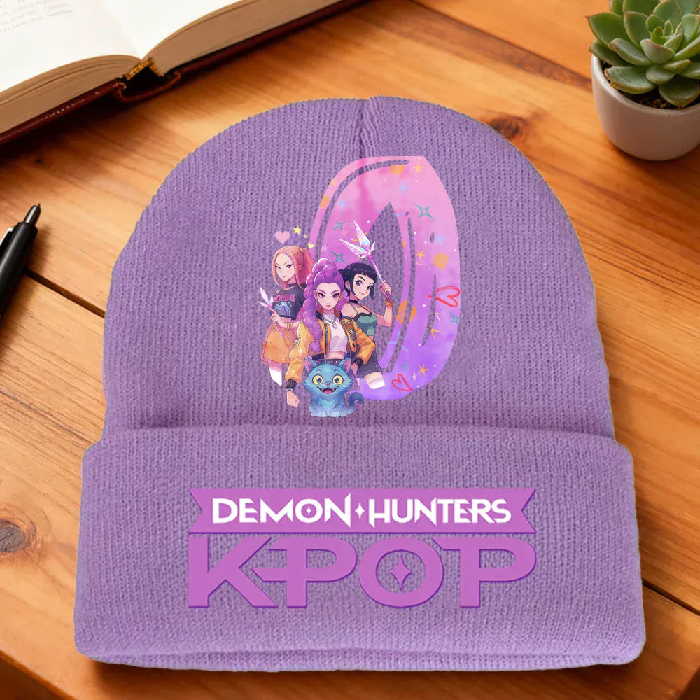 Kpop Demon Hunters Letter Knit Hat for Girls Fashion Pink Knitted Hat Autumn Winter Warm Knit Hat Cartoon Children Gifts