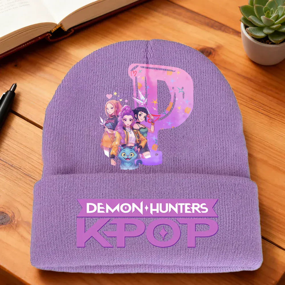 Kpop Demon Hunters Letter Knit Hat for Girls Fashion Pink Knitted Hat Autumn Winter Warm Knit Hat Cartoon Children Gifts