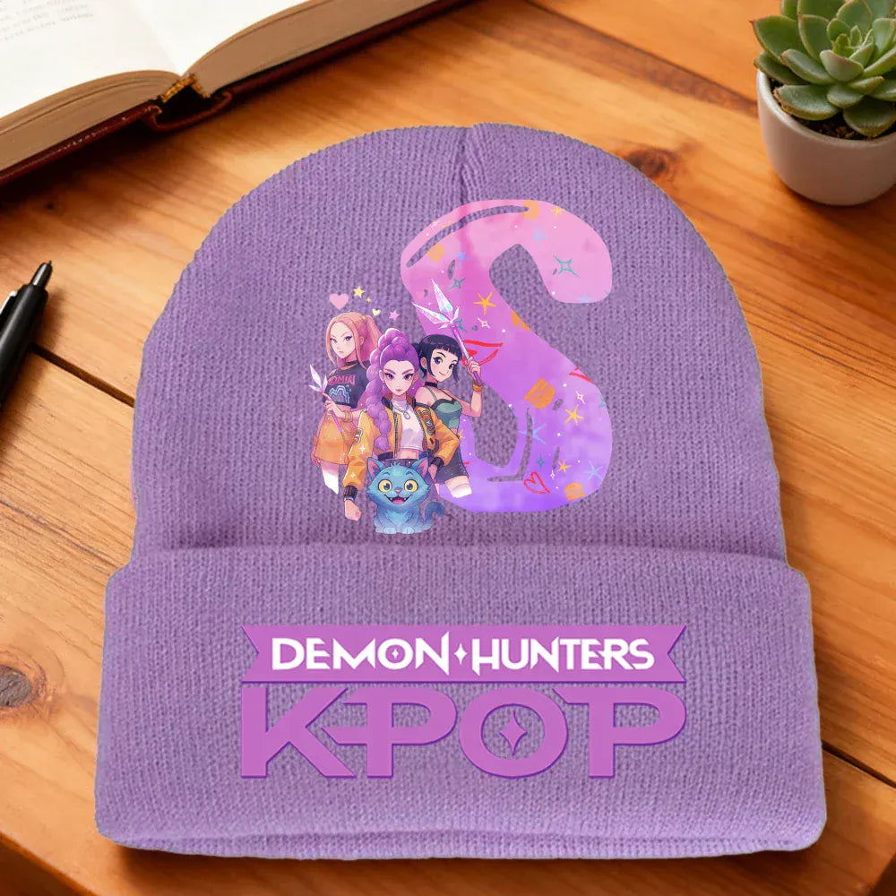 Kpop Demon Hunters Letter Knit Hat for Girls Fashion Pink Knitted Hat Autumn Winter Warm Knit Hat Cartoon Children Gifts