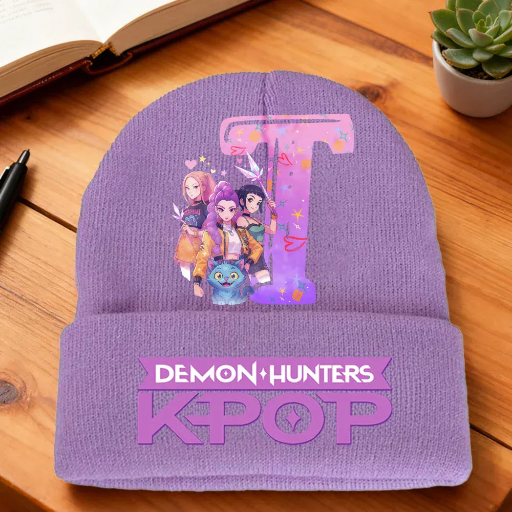Kpop Demon Hunters Letter Knit Hat for Girls Fashion Pink Knitted Hat Autumn Winter Warm Knit Hat Cartoon Children Gifts