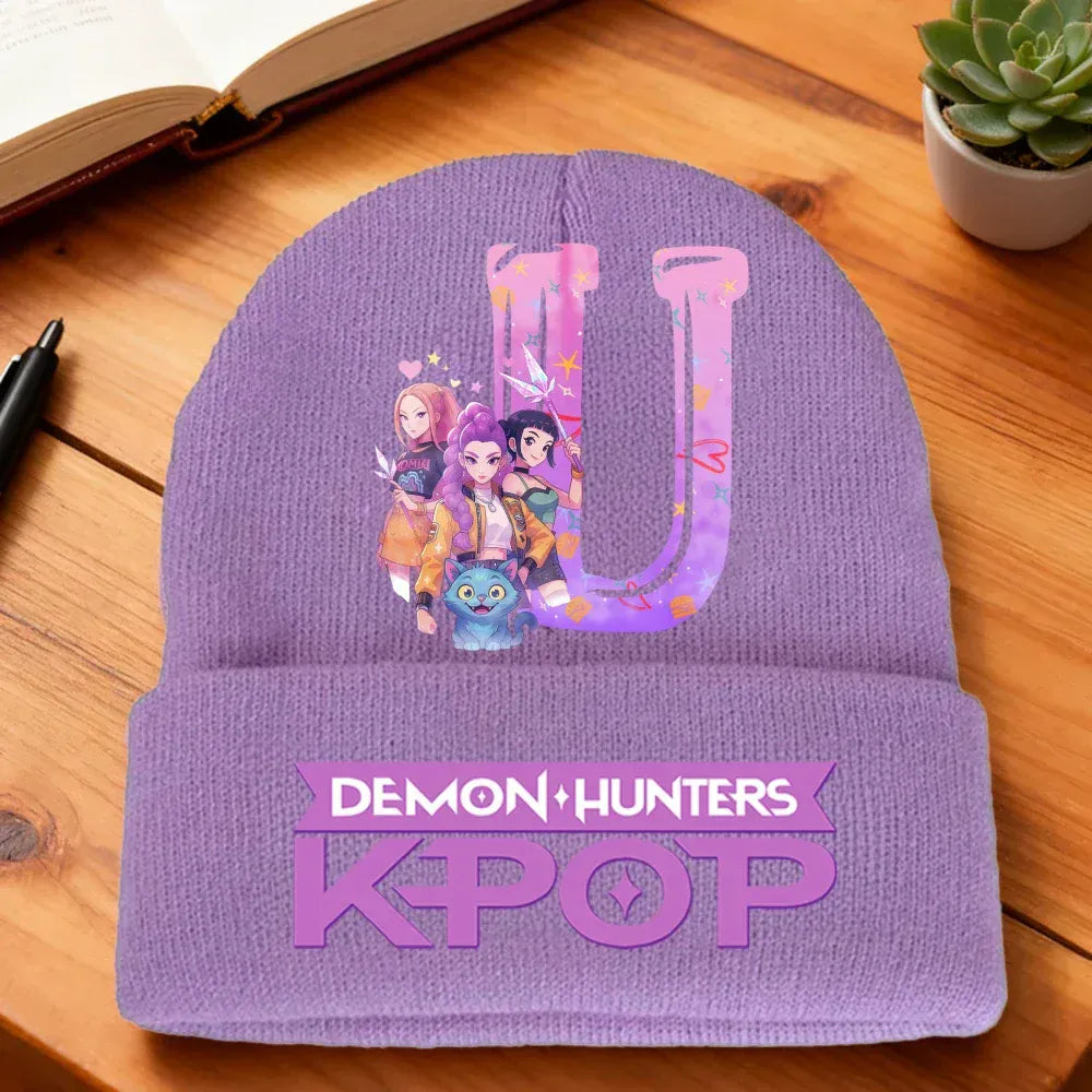 Kpop Demon Hunters Letter Knit Hat for Girls Fashion Pink Knitted Hat Autumn Winter Warm Knit Hat Cartoon Children Gifts