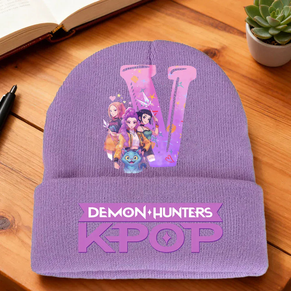 Kpop Demon Hunters Letter Knit Hat for Girls Fashion Pink Knitted Hat Autumn Winter Warm Knit Hat Cartoon Children Gifts