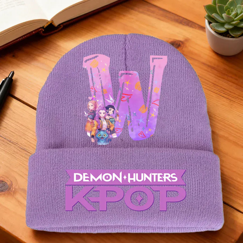 Kpop Demon Hunters Letter Knit Hat for Girls Fashion Pink Knitted Hat Autumn Winter Warm Knit Hat Cartoon Children Gifts