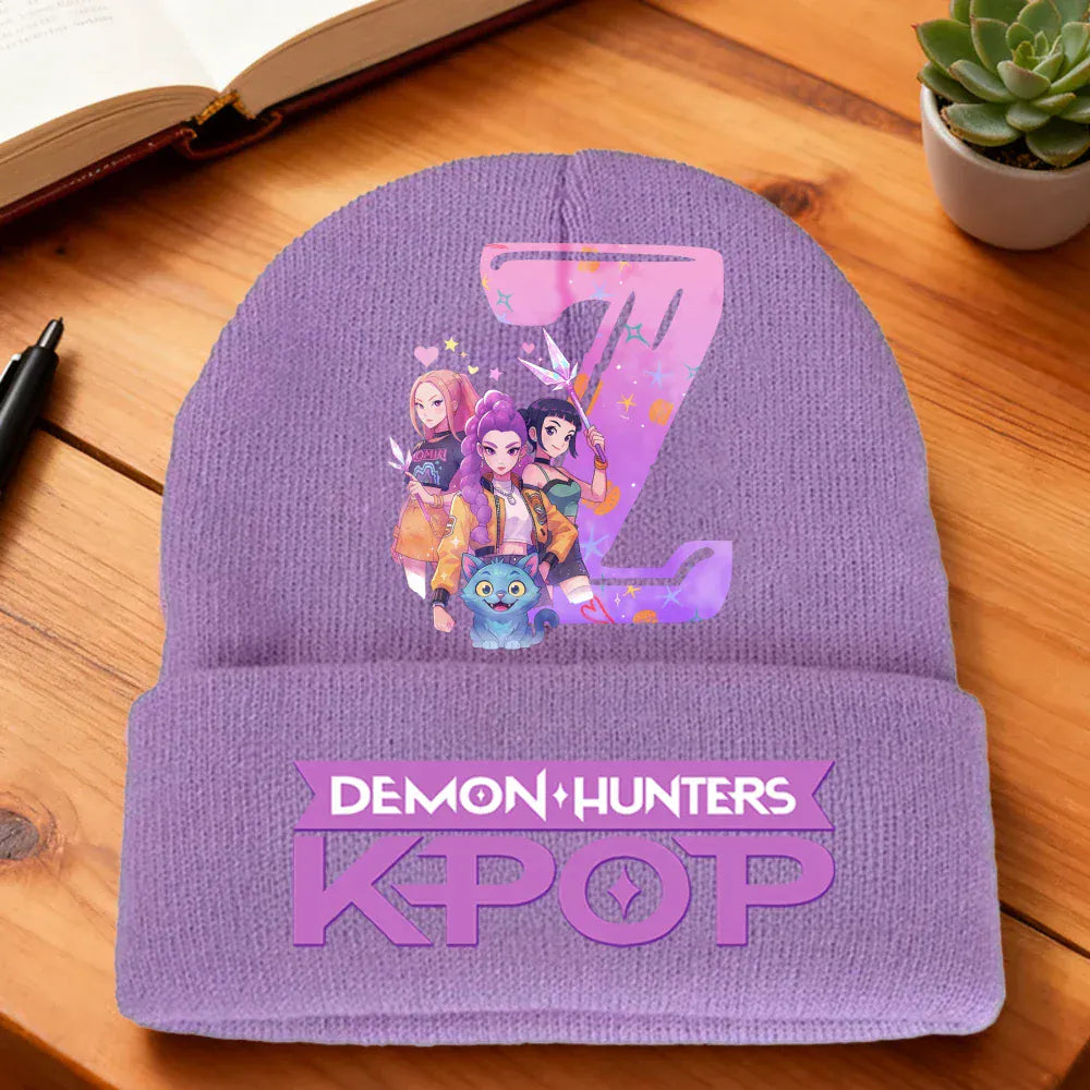 Kpop Demon Hunters Letter Knit Hat for Girls Fashion Pink Knitted Hat Autumn Winter Warm Knit Hat Cartoon Children Gifts