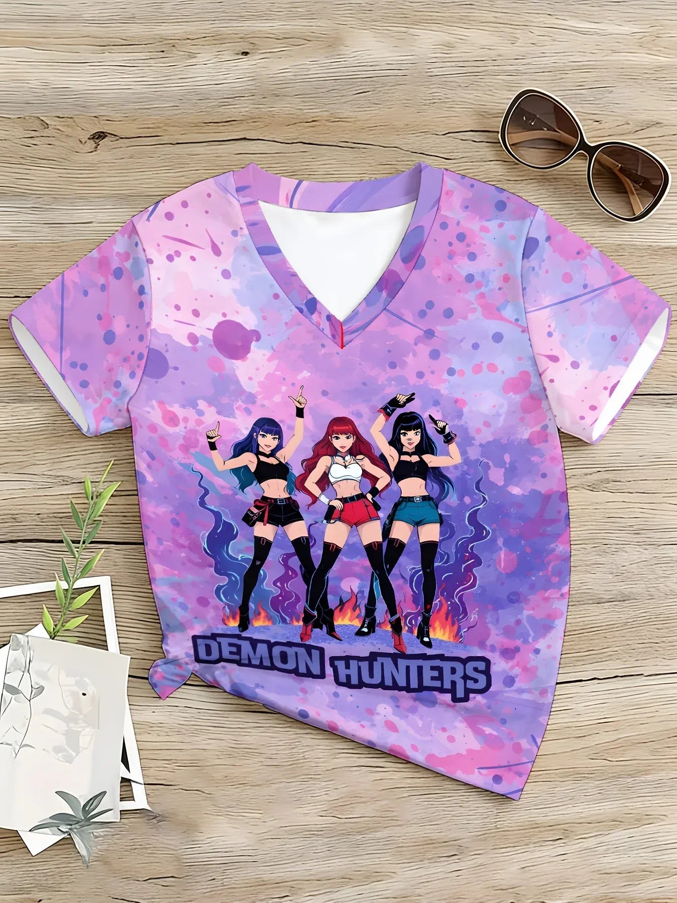 KPop Demon Hunters New T-shirt Pants Set Girls Summer Clothing Kawaii Smile Face Short Sleeve Outfits Kids Tee Top Pajamas Gift