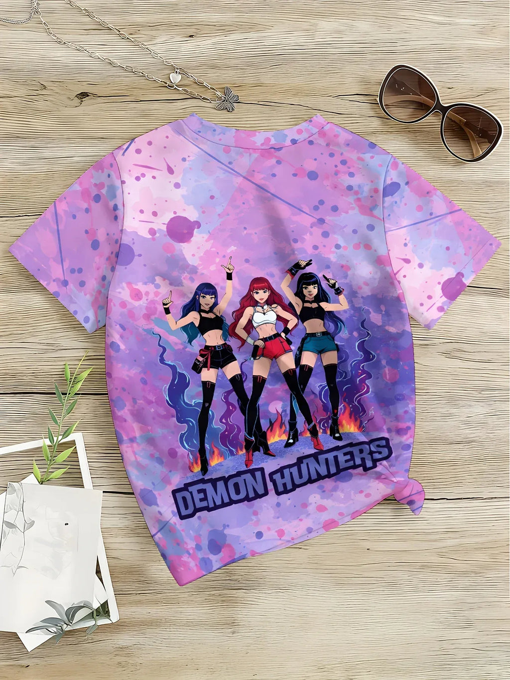 KPop Demon Hunters New T-shirt Pants Set Girls Summer Clothing Kawaii Smile Face Short Sleeve Outfits Kids Tee Top Pajamas Gift