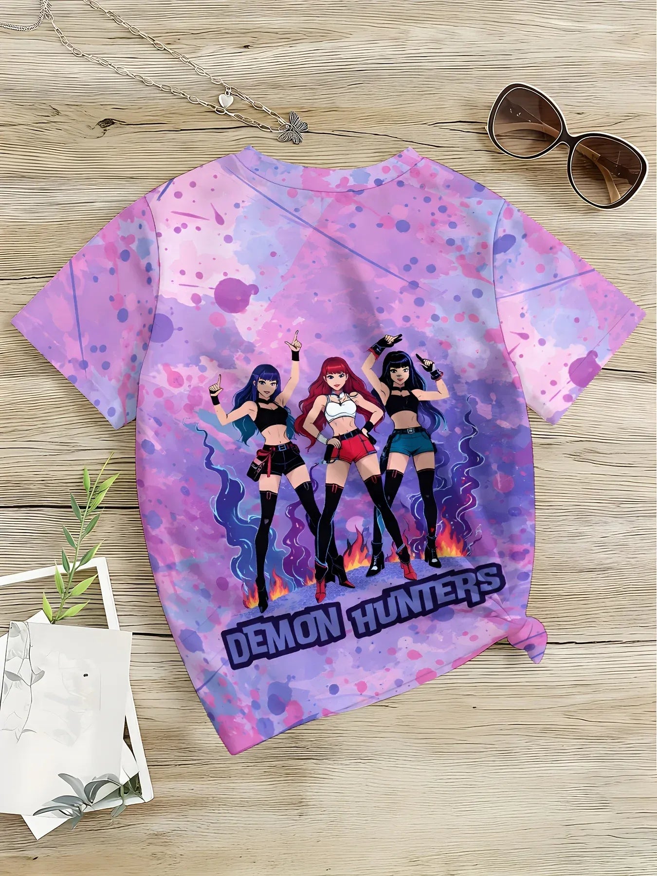 KPop Demon Hunters New T-shirt Pants Set Girls Summer Clothing Kawaii Smile Face Short Sleeve Outfits Kids Tee Top Pajamas Gift