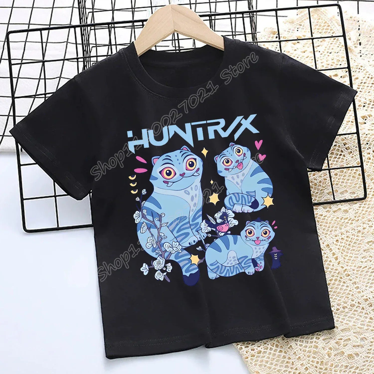 KPop Demon Hunters T-shirt for Children Cartoon Black Tee Top Girls Round Collar Short Sleeve Clothes Kids Summer Clothing Gift