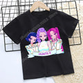 KPop Demon Hunters T-shirt for Children Cartoon Black Tee Top Girls Round Collar Short Sleeve Clothes Kids Summer Clothing Gift