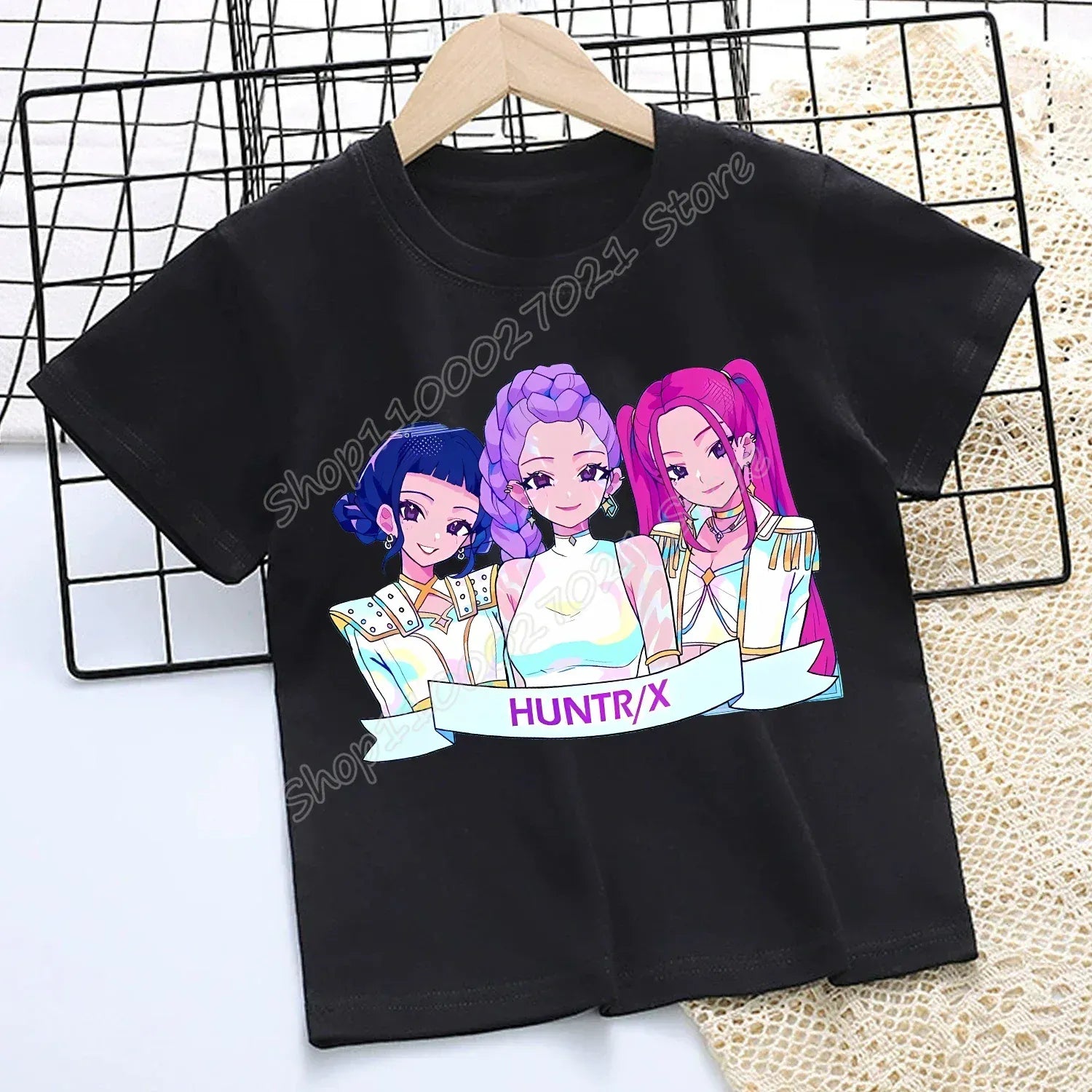 KPop Demon Hunters T-shirt for Children Cartoon Black Tee Top Girls Round Collar Short Sleeve Clothes Kids Summer Clothing Gift