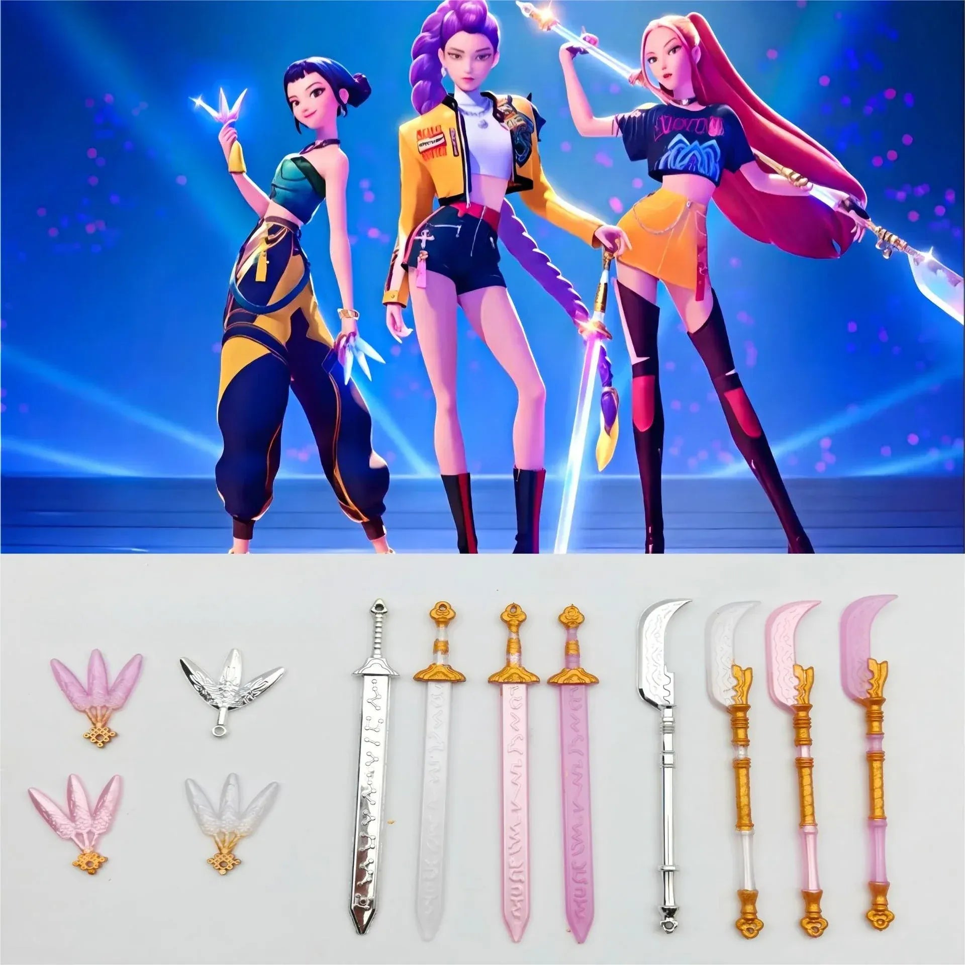 New Doll Toy Kpop Demon Hunters Props 3-piece Set Blade Sword Purple Set Mobile Doll Handheld Props