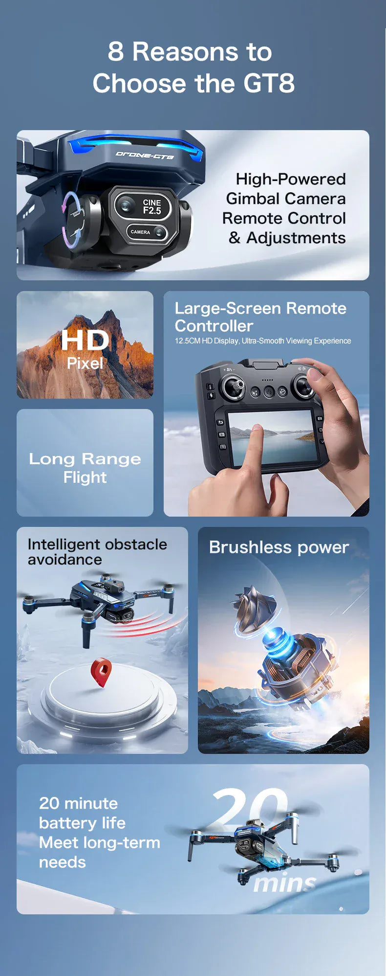 New GT8 Drone 8K Professional HD Dual Cameras Screen Remote 5G WIFI Brushless Motor Obstacle Avoidance Foldable Quadcopter Toys