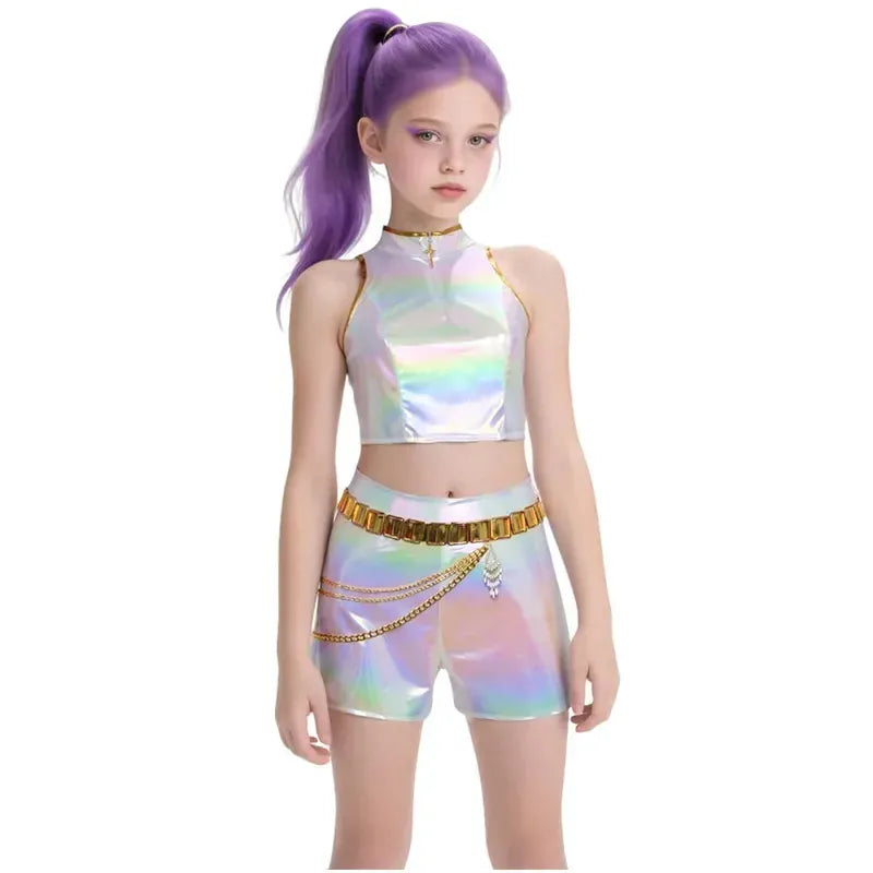 New K-POP Demon Hunter Cossplay Girls Costume Pop Singer Halloween Costume Kids Dress Up Stage Suit